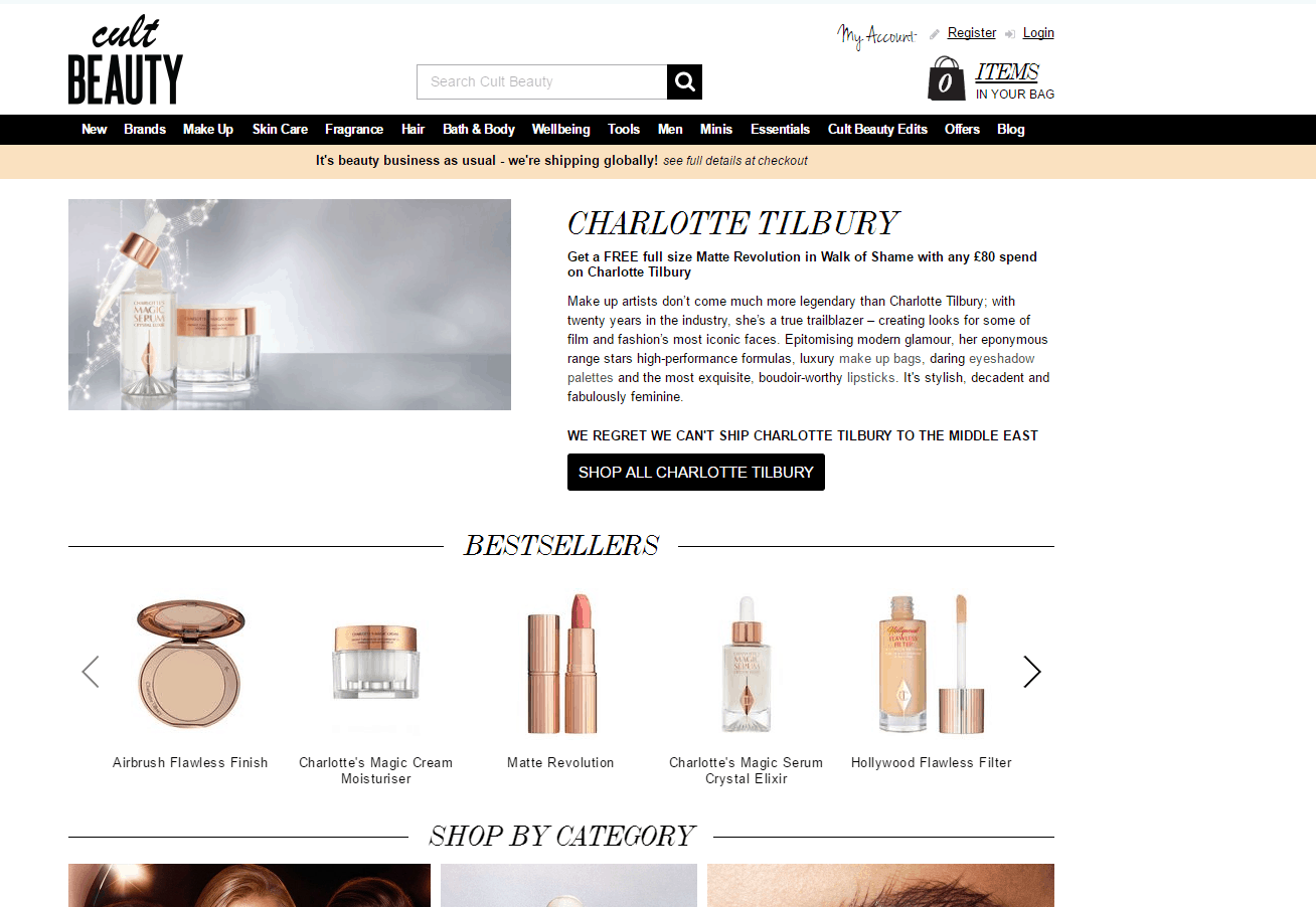 Cult Beauty折扣码2026 Cultbeauty现有Charlotte Tilbury全线满£80送正装Walk of Shame唇膏叠加退税83折
