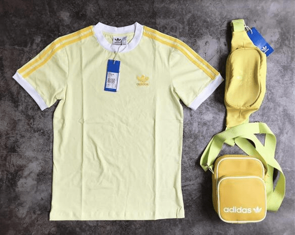 ebay折扣码2026 adidas 阿迪达斯 滑板系列 女款黄色三条杠T恤凑单折后价.5（约98元）优惠码-图片1