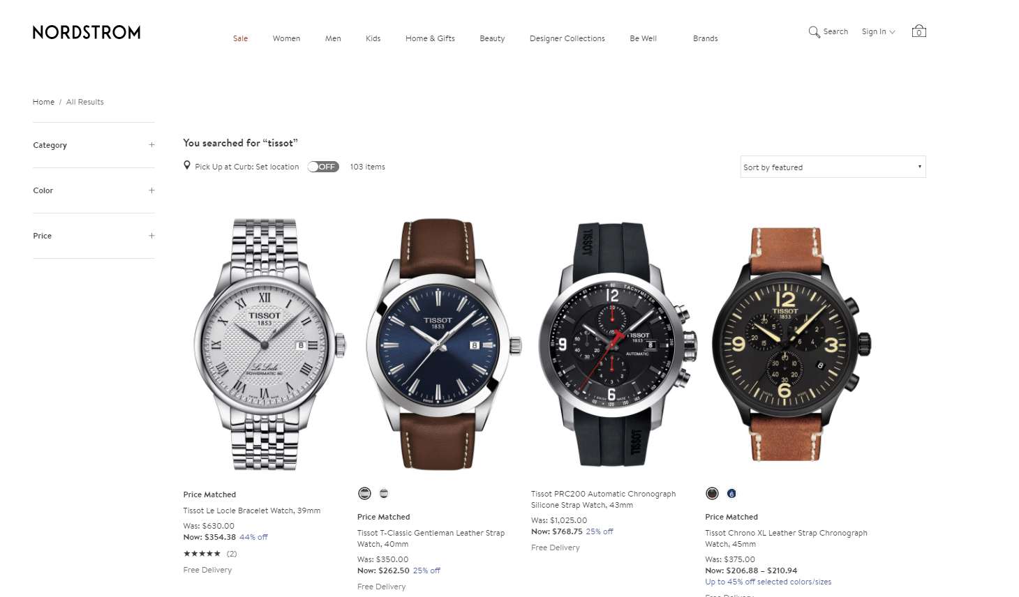 Nordstrom折扣码2026 现精选Tissot天梭男女表5折促销美境免邮