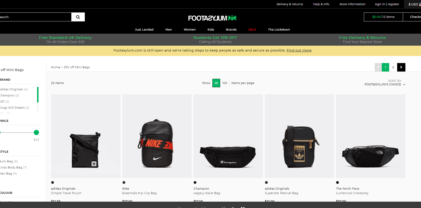 Footasylum折扣码2026 footasylum现有精选mini包袋7.5折促销满额免邮