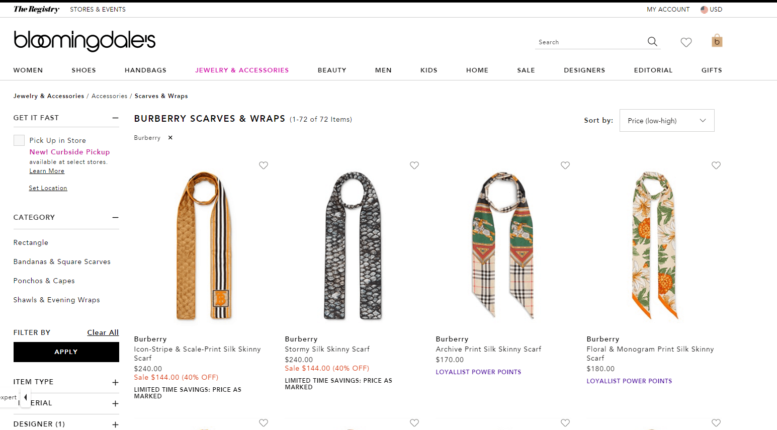 Bloomingdales折扣码2026 布鲁明戴尔现有Burberry围巾丝巾等一律6折促销每满0再返礼卡