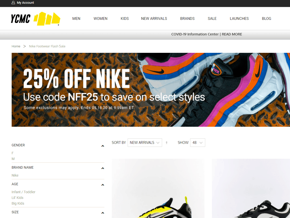 YCMC折扣码2026-YCMC官网精选NIKE产品75折另有精选服饰额外75折促销