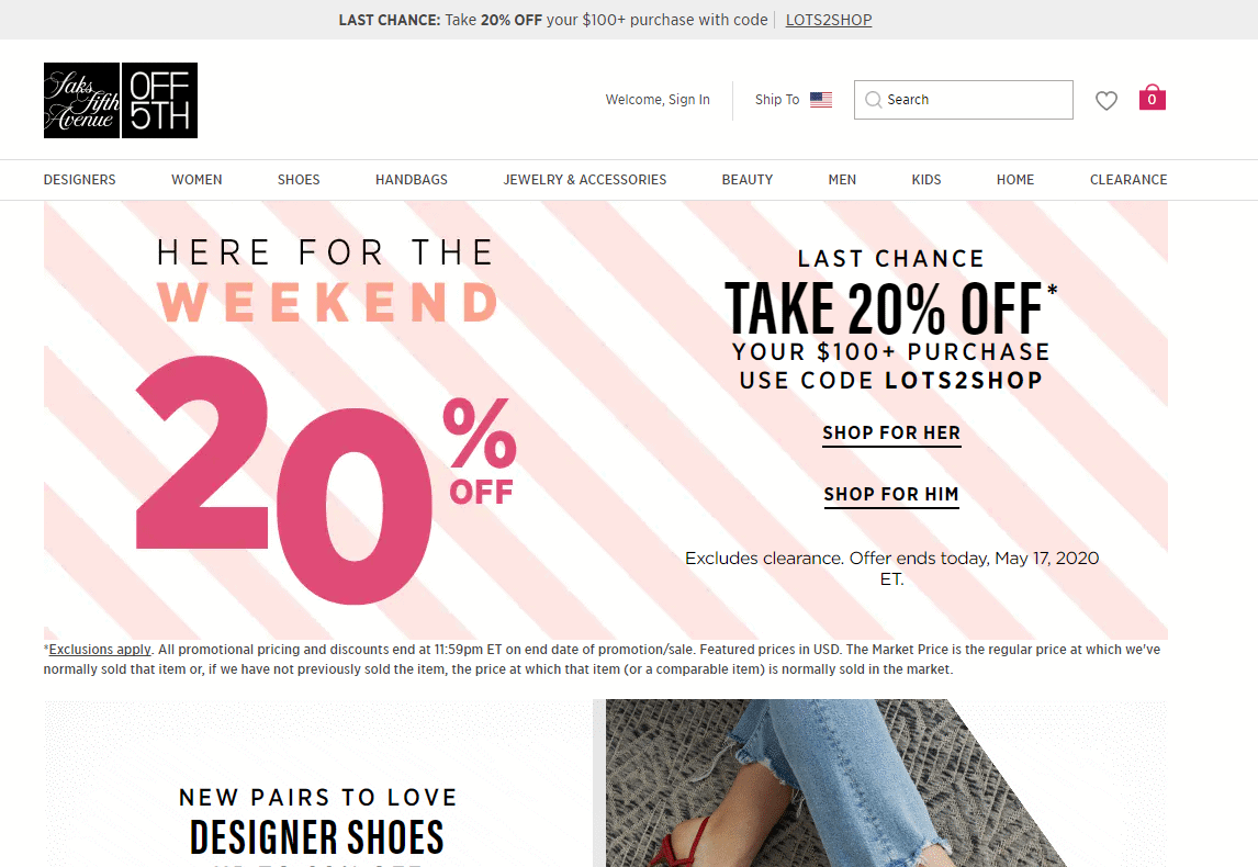 Saks Off 5th优惠码2026 SAKS OFF 5TH全场商品满0额外8折促销美妆类参加