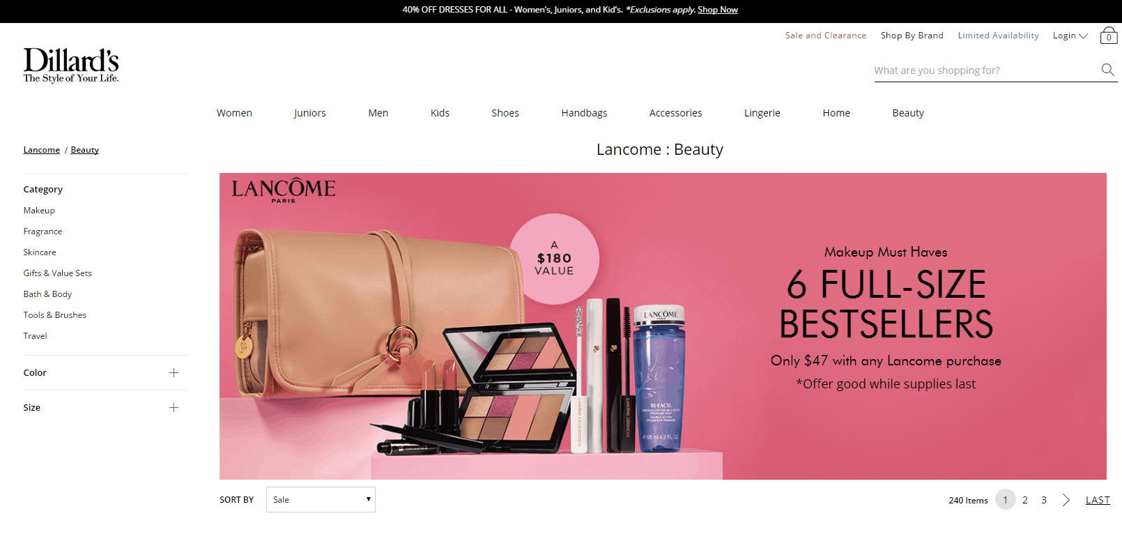 Dillard’s优惠码2026 Dillards百货购任意lancome兰蔻产品即可换购彩妆6件套礼包满额免邮