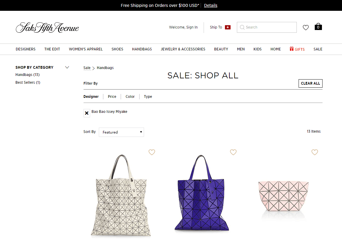 Saks Fifth Avenue折扣码2026-Saks Fifth Avenue现有精选三宅一生包包7折促销美国免邮