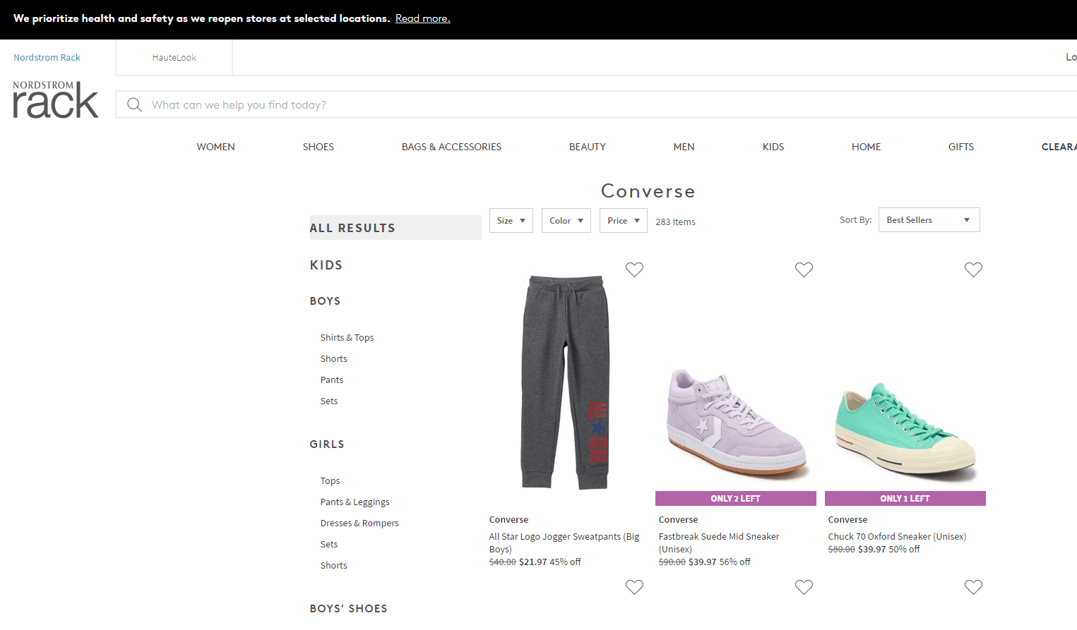 Nordstrom Rack优惠码2026 Nordstrom现有精选Converse匡威低至5折促销满额免邮