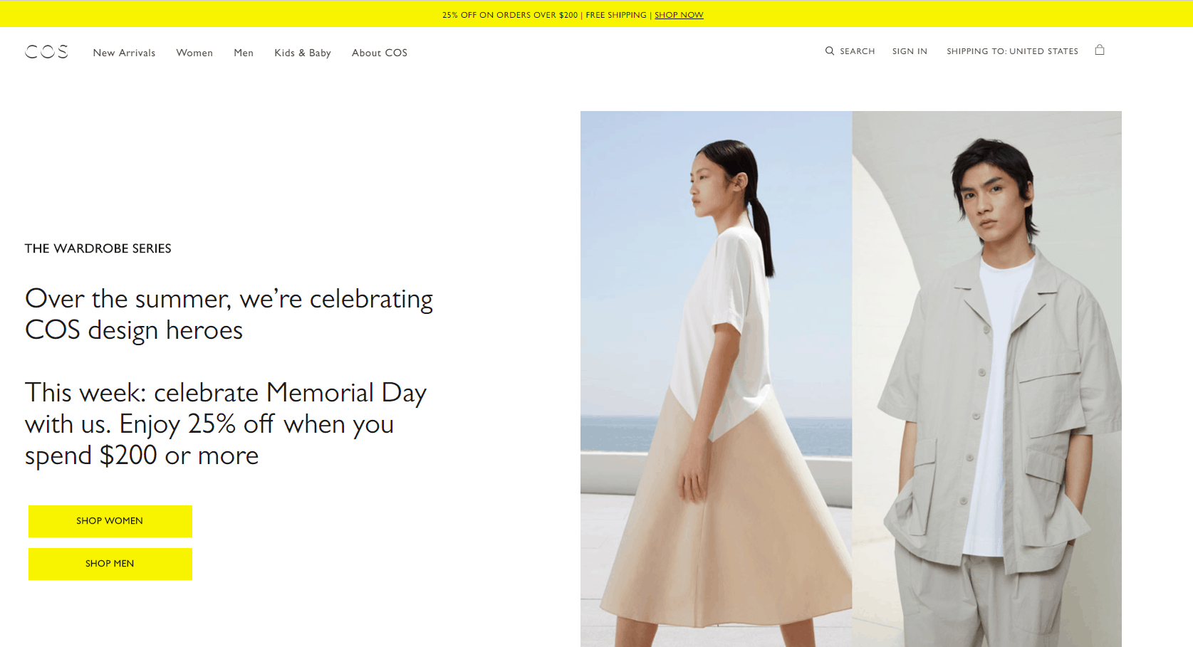 COS折扣码2026 cos官网全场Memorial Day满0立享75折促销美国境内免邮