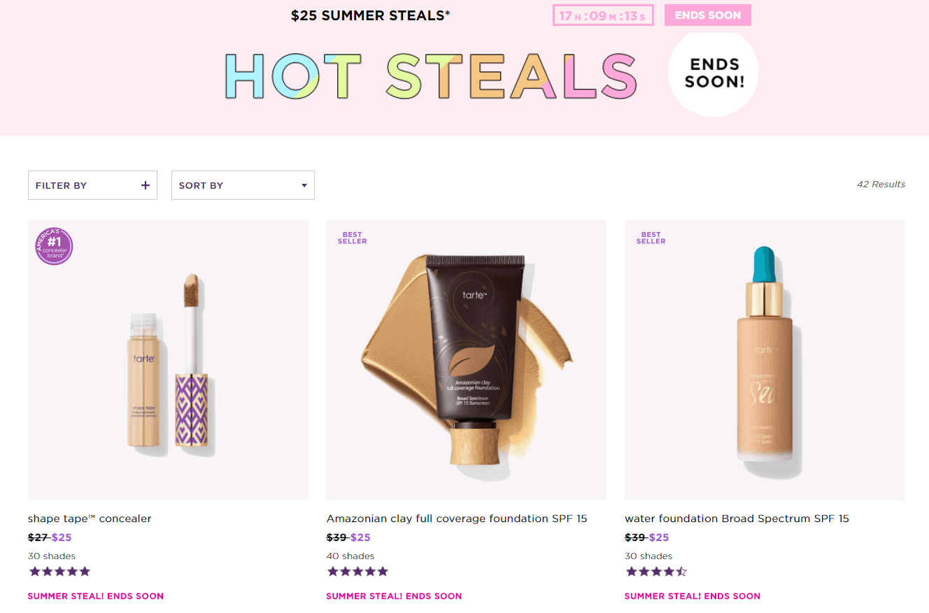 Tarte优惠码2026 tarte cosmetics美国官网现有精选商品一律促销