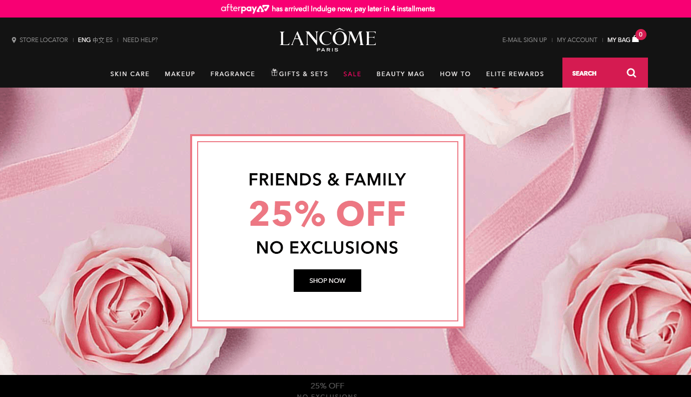 Lancôme优惠码2026 兰蔻美国官网亲友特卖会全场护肤美妆额外75折促销美境免邮