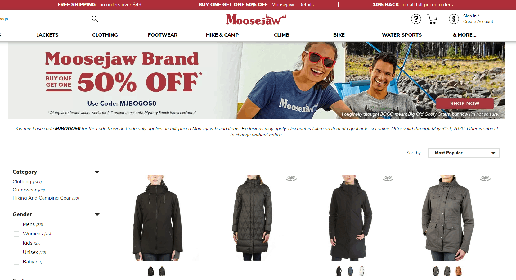 Moosejaw优惠码2026 moosejaw精选产品第二件半价促销满额免邮