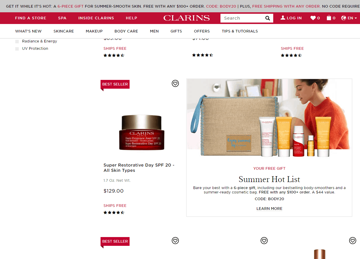 Clarins折扣码2026 娇韵诗美国官网全场满0送6件套好礼满额免邮