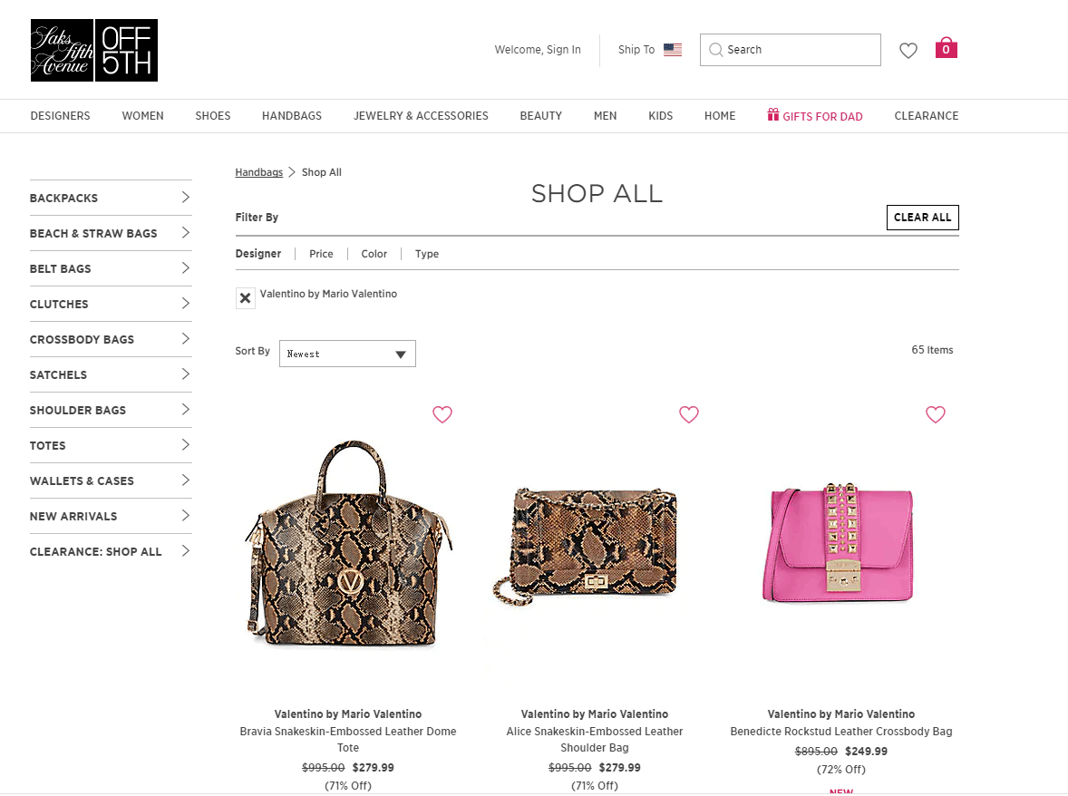 Saks Off 5th优惠码2026 saksoff5th现有Valentino等大牌包袋低至28折促销满额免邮