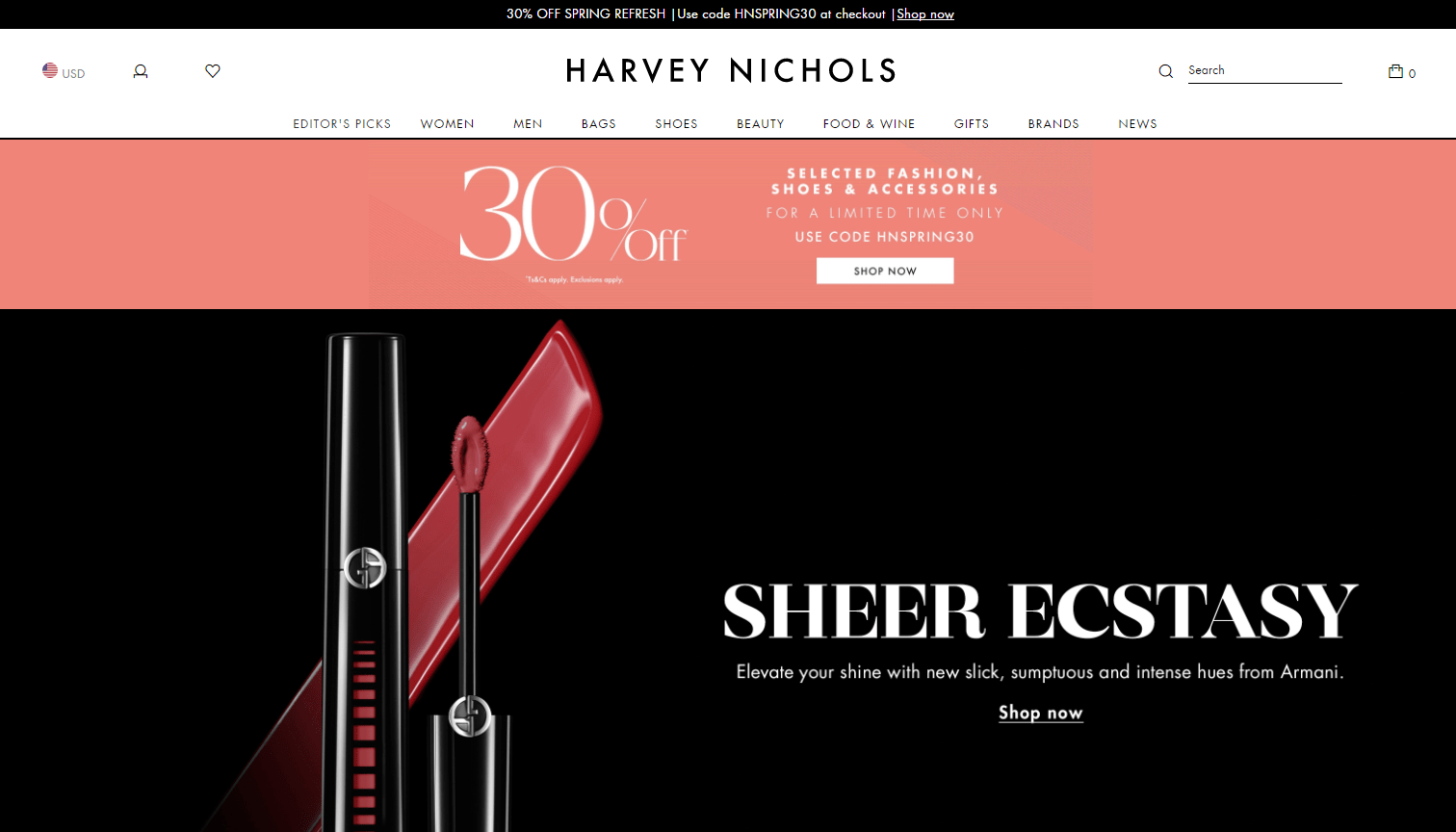 Harvey Nichols折扣码2026 harveynichols开启时尚类7折/美妆类9折促销满额免邮