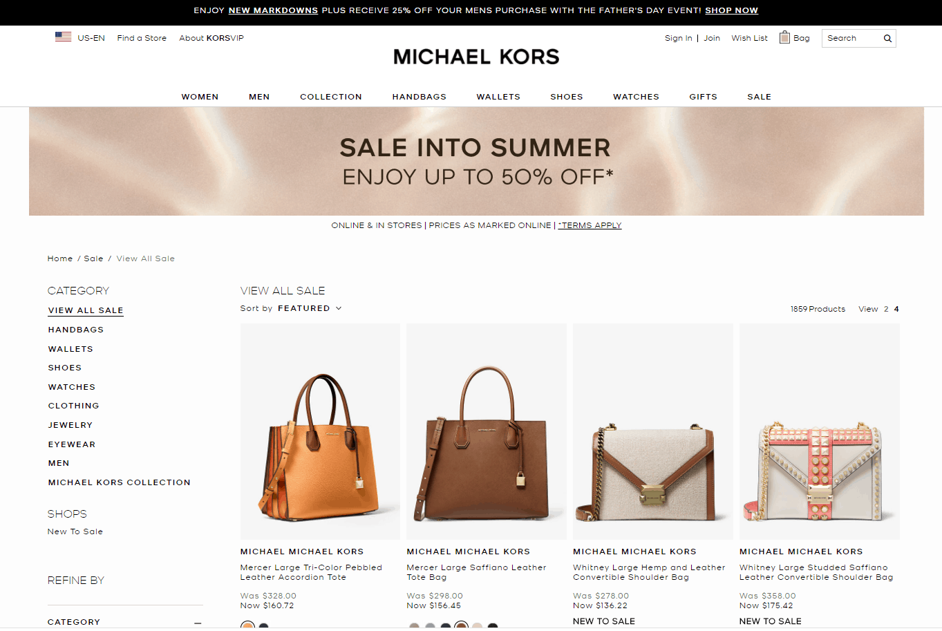 MICHAEL KORS折扣码2026 Michael Kors官网夏季大促精选服饰鞋包低至5折促销新增父亲节男士产品额外75折专场