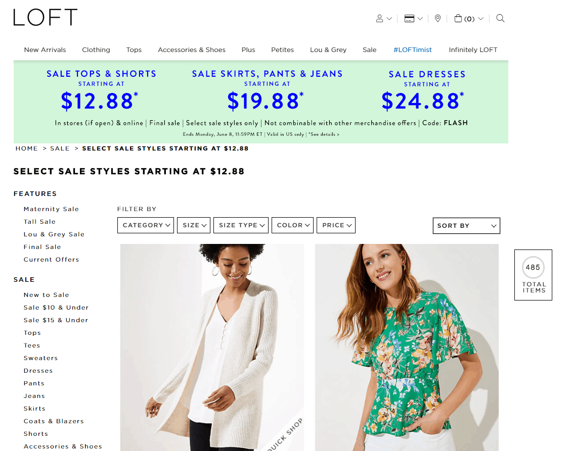 Loft折扣码2026 Ann Taylor LOFT美国站清仓产品低至2折折扣区额外5折促销