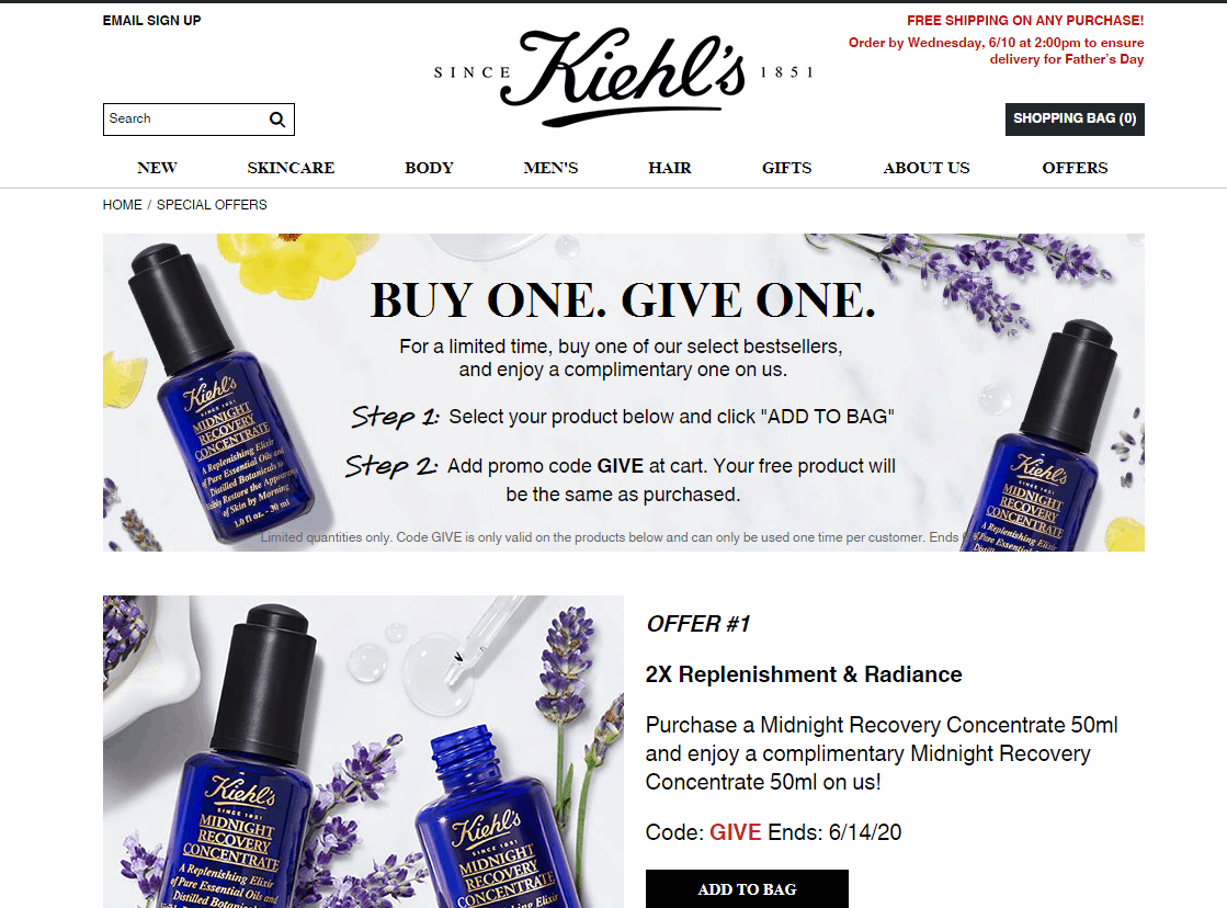 Kiehl’s优惠码2026 科颜氏官网精选护肤美妆买一送一可收淡斑精华、金盏花系列
