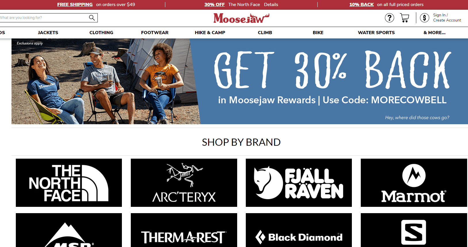 Moosejaw优惠码2026 moosejaw正价商品返30％奖励金The North Face精选服饰无门槛7折