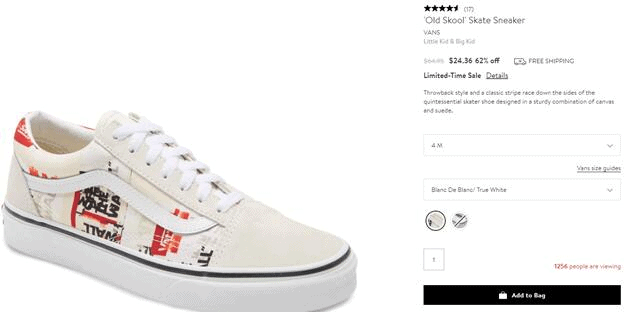 Nordstrom优惠码2026 VANS Old Skool 印花大童款帆布鞋38折.36折扣码-图片2