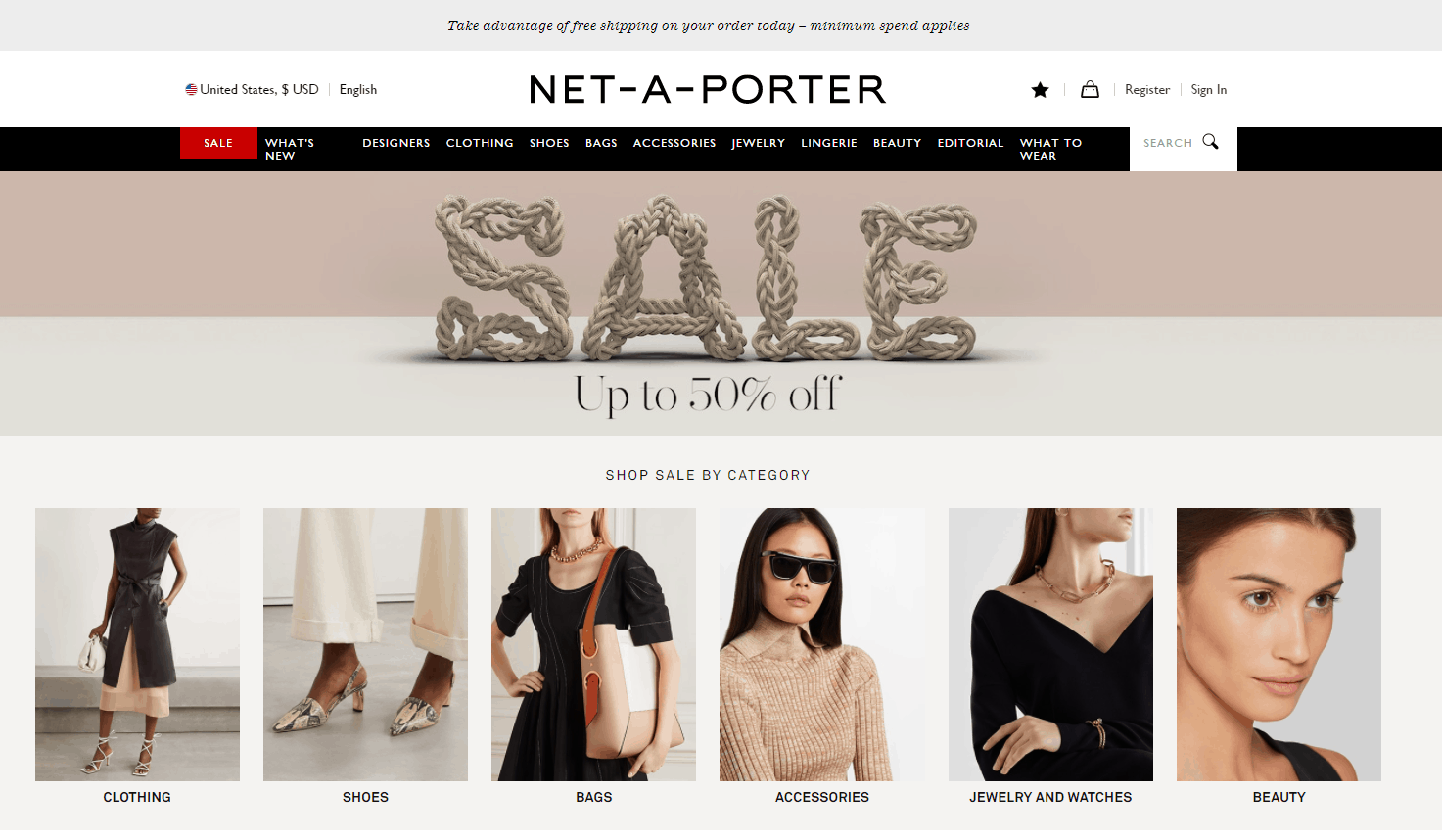 NET-A-PORTER优惠码2026 net a porter美国站年中大促低至5折满0免国际运费