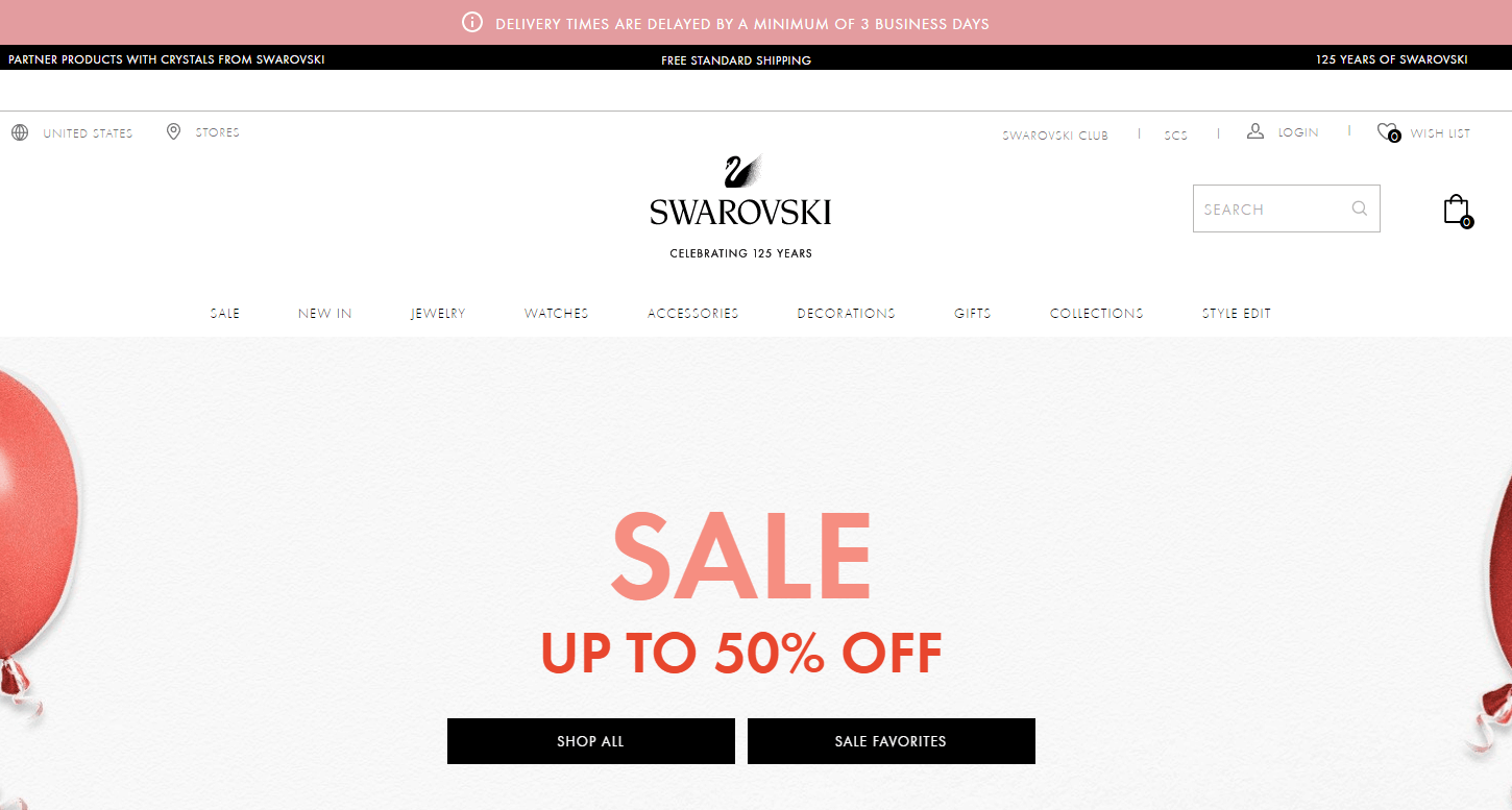 Swarovski折扣码2026 施华洛世奇美国官网年中大促精选首饰配饰低至5折促销满额免邮