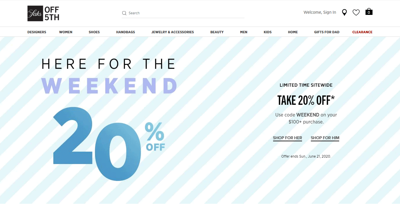 Saks Off 5th优惠码2026 saksoff5th全场商品满0额外8折促销美妆类参加