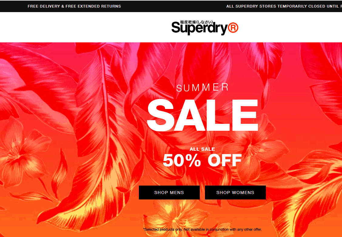 Superdry优惠码2026-Superdry美国官网夏季大促全场5折美国免邮