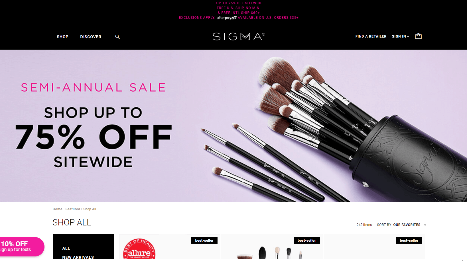 Sigma Beauty折扣码2026 sigma官网年中大促低至25折免邮促销F80平头粉底刷好价