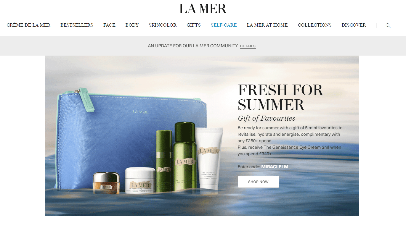 LA MER优惠码2026 lamer海蓝之谜英国官网满£230送4件套+满£340送鎏金焕颜精华眼霜3ml