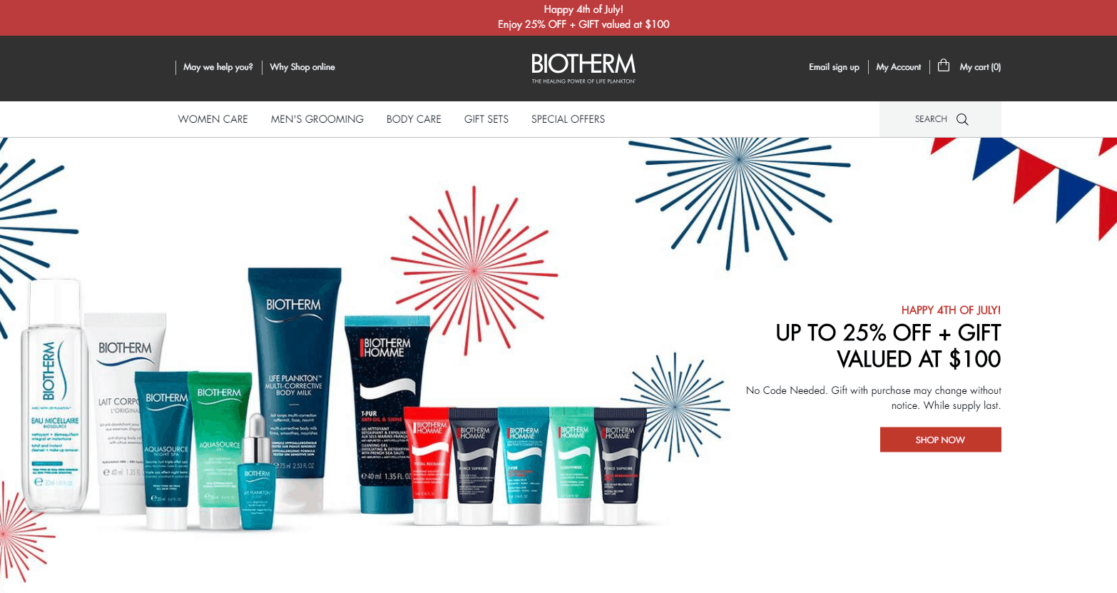 Biotherm优惠码2026 碧欧泉全场护肤美妆无门槛75折促销满额送礼包