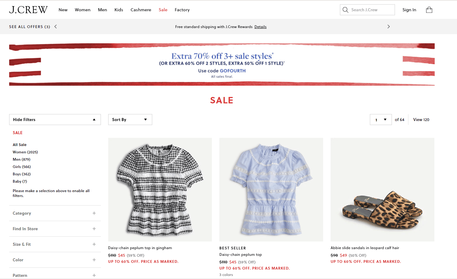 J.Crew优惠码2026 jcrew美国官网折扣区阶梯促销1件额外5折、2件额外4折、3件额外3折