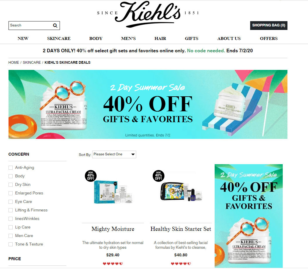 Kiehl’s优惠码2026 科颜氏官网精选多款热门护肤套装6折促销热门商品断货快