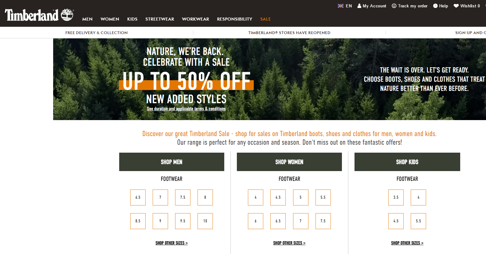 Timberland优惠码2026 添柏岚英国官网折扣区低至5折促销英国免邮