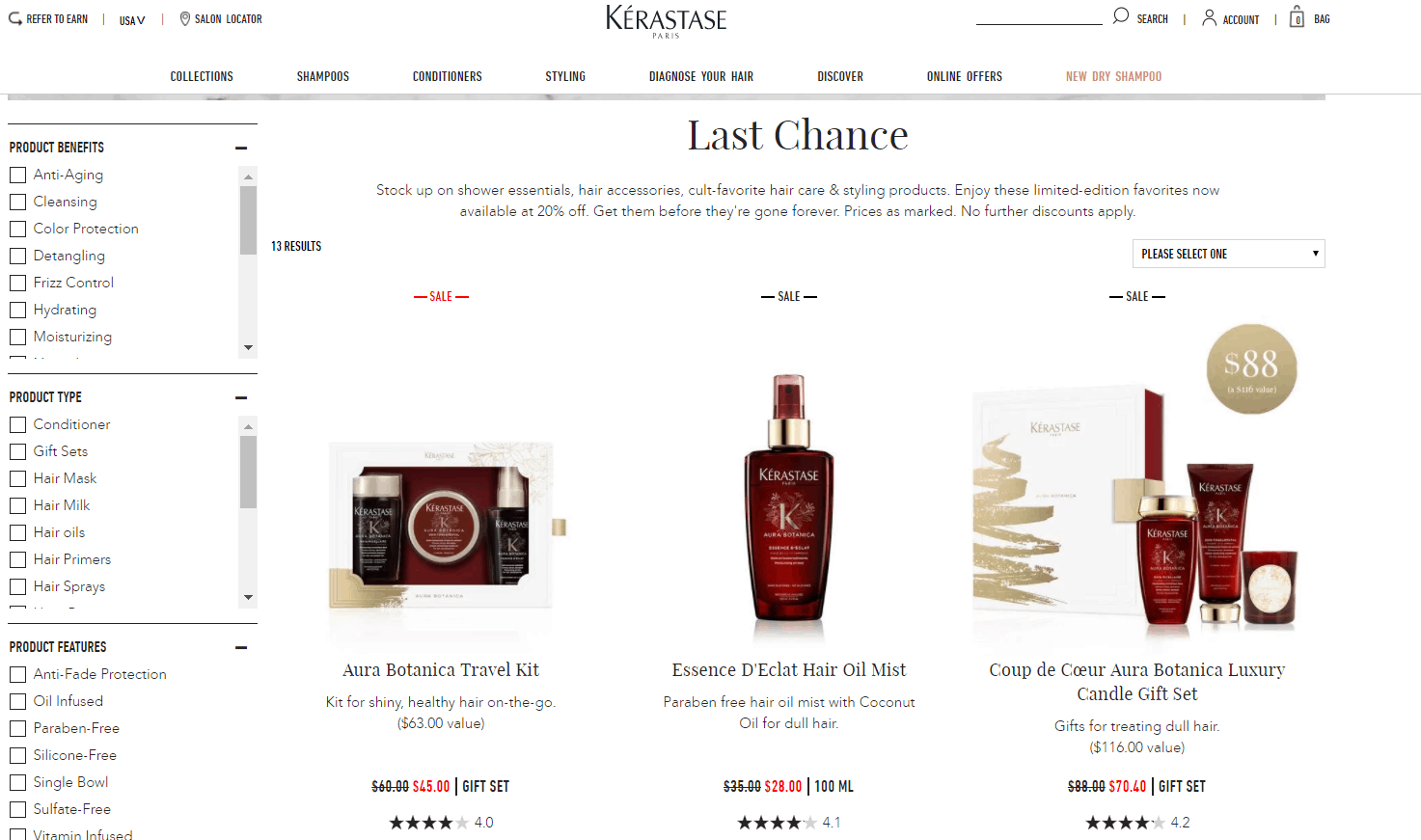 Kerastase折扣码2026 卡诗美国官网last chance区5折促销满0送3件套