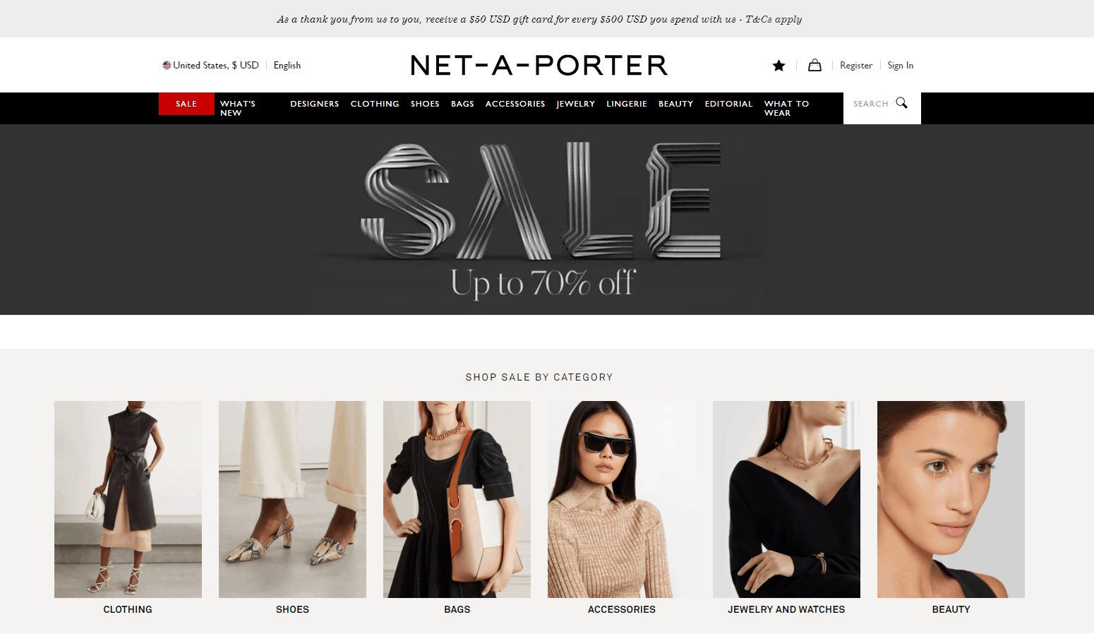 NET-A-PORTER优惠码2026 net a porter美国站年中大促低至3折满0免国际运费