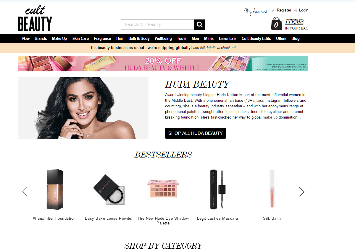 Cult beauty优惠码2026 cultbeauty英国官网现有huda beauty全线彩妆8折促销叠加退税83折