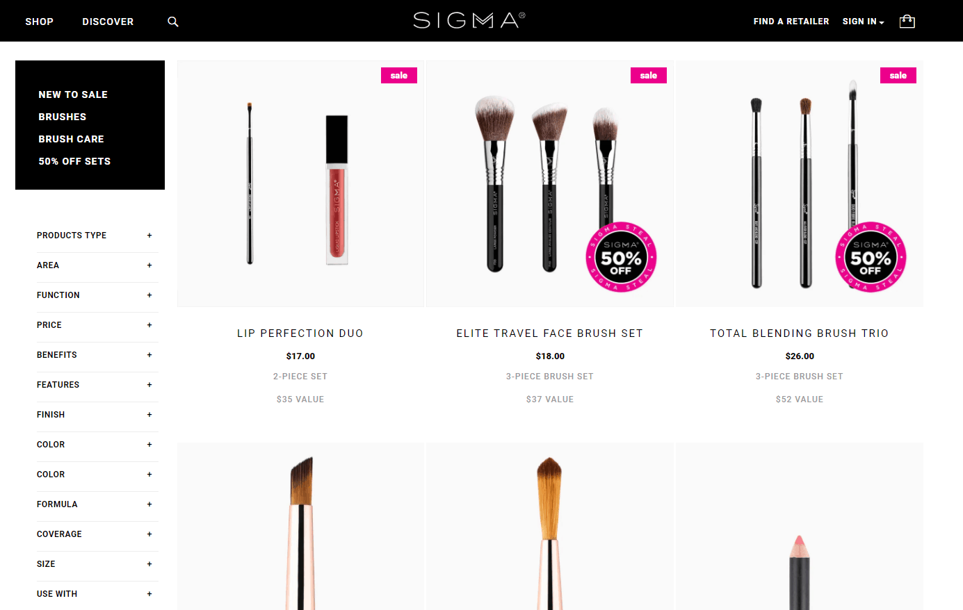 Sigma Beauty优惠码2026 Sigma官网现有精选彩妆刷具低至5折促销单品叠加额外7折