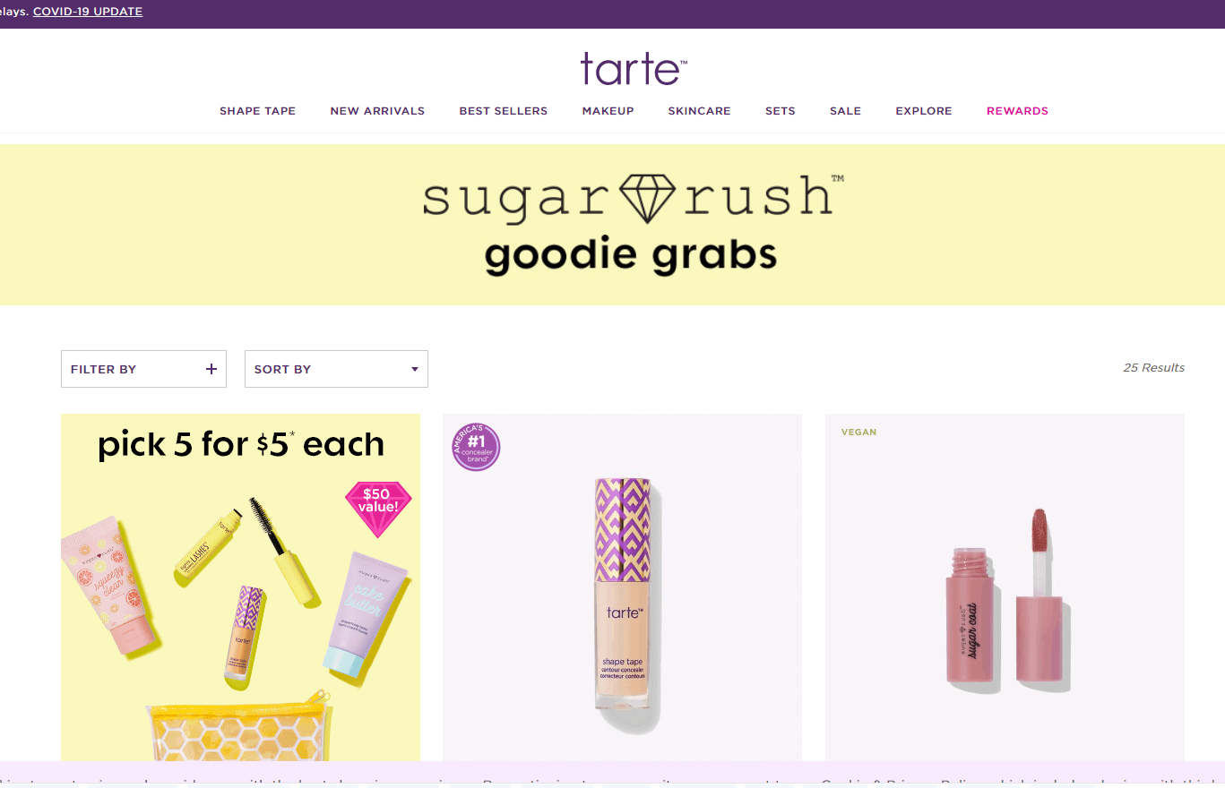 Tarte优惠码2026-Tarte美国官网现有精选商品买5件一律一件促销美境限时免邮