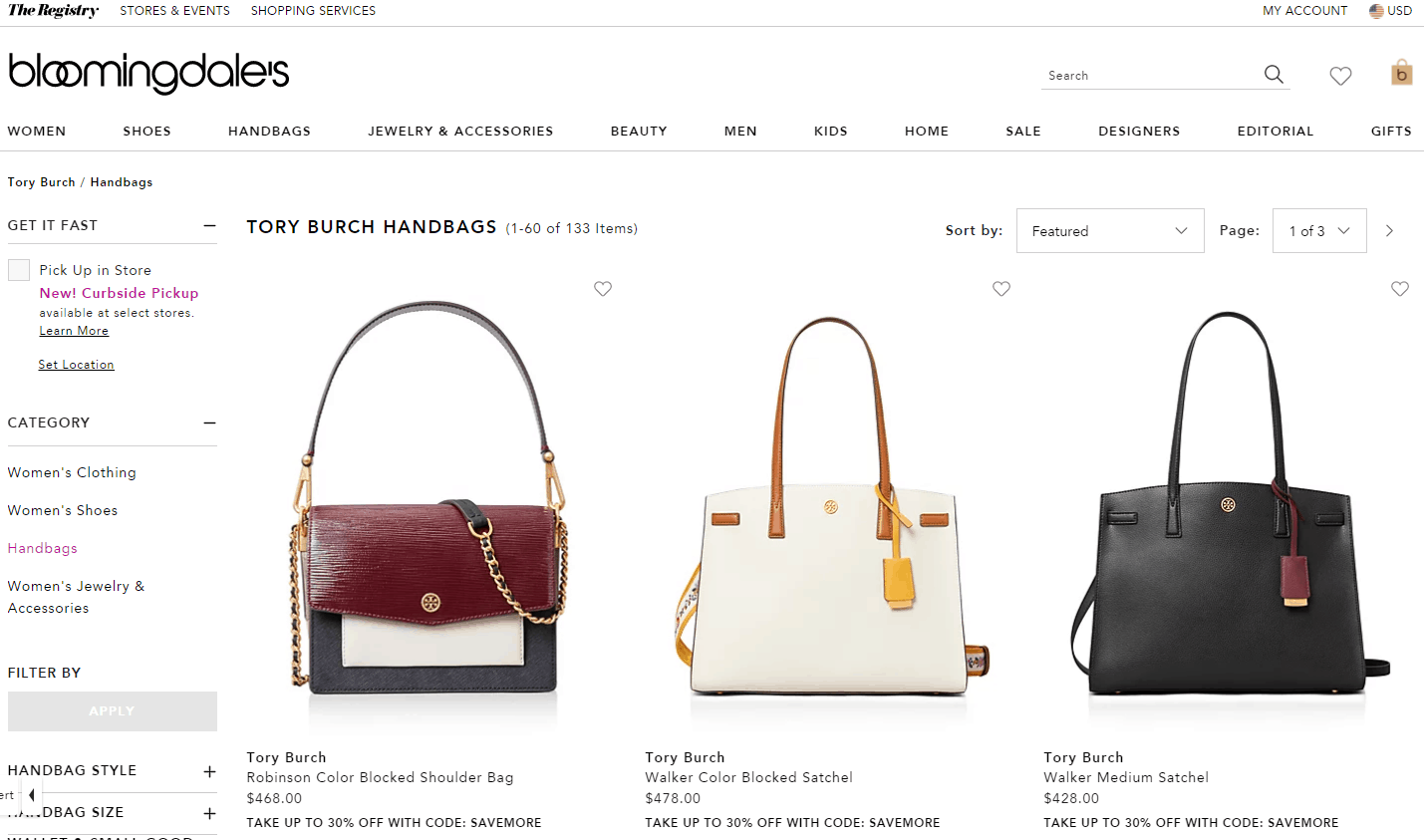 Bloomingdales折扣码2026 bloomingdale’s布鲁明戴尔精选Tory Burch品牌鞋包低至75折+满额额外7折促销折后好价