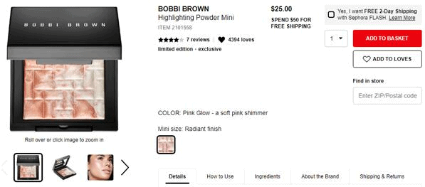 Sephora优惠码2026 Sephora Bobbi brown高光 mini pink glow售价折扣码-图片1