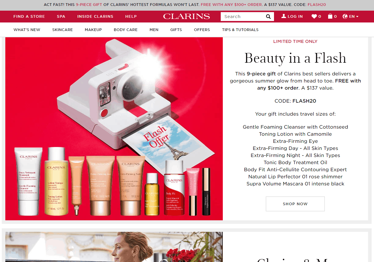 Clarins优惠码2026 娇韵诗美国官网全场满$100送9件套
