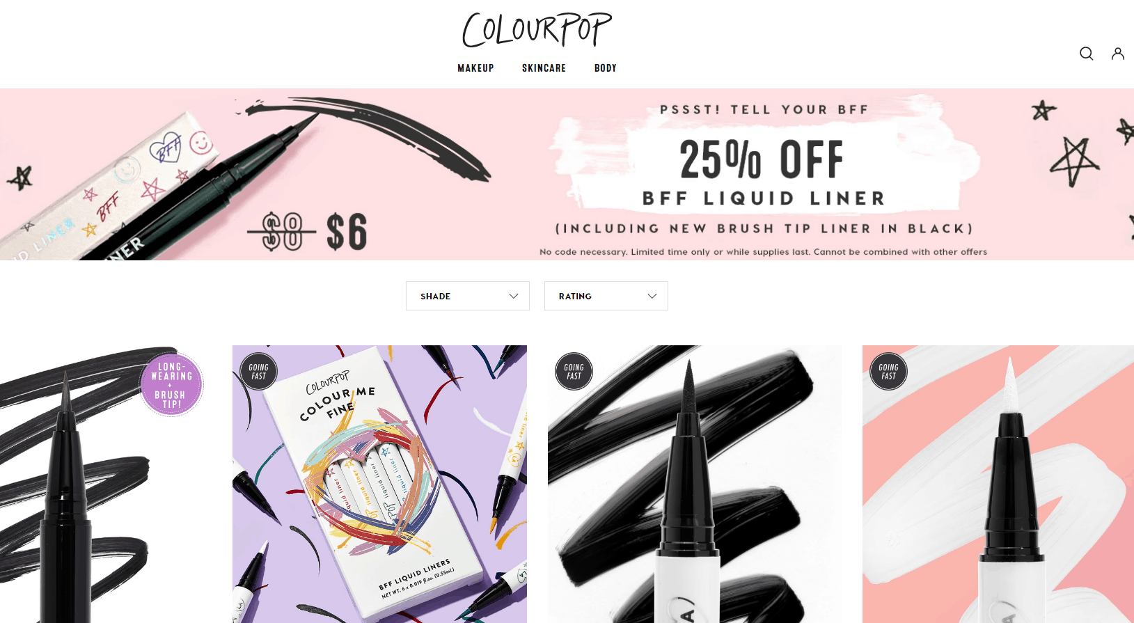 ColourPop折扣码2026 卡拉泡泡美国官网精选BFF彩色眼线液笔7.5折促销满额免邮