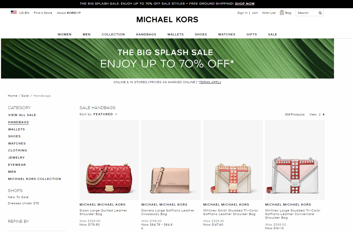 Michael Kors折扣码2026 michaelkors美国官网精选鞋包低至3折促销美境免邮