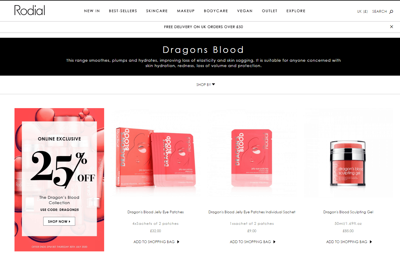 Rodial折扣码2026 rodial英国官网Dragon's Blood美妆护肤75折促销满额免邮