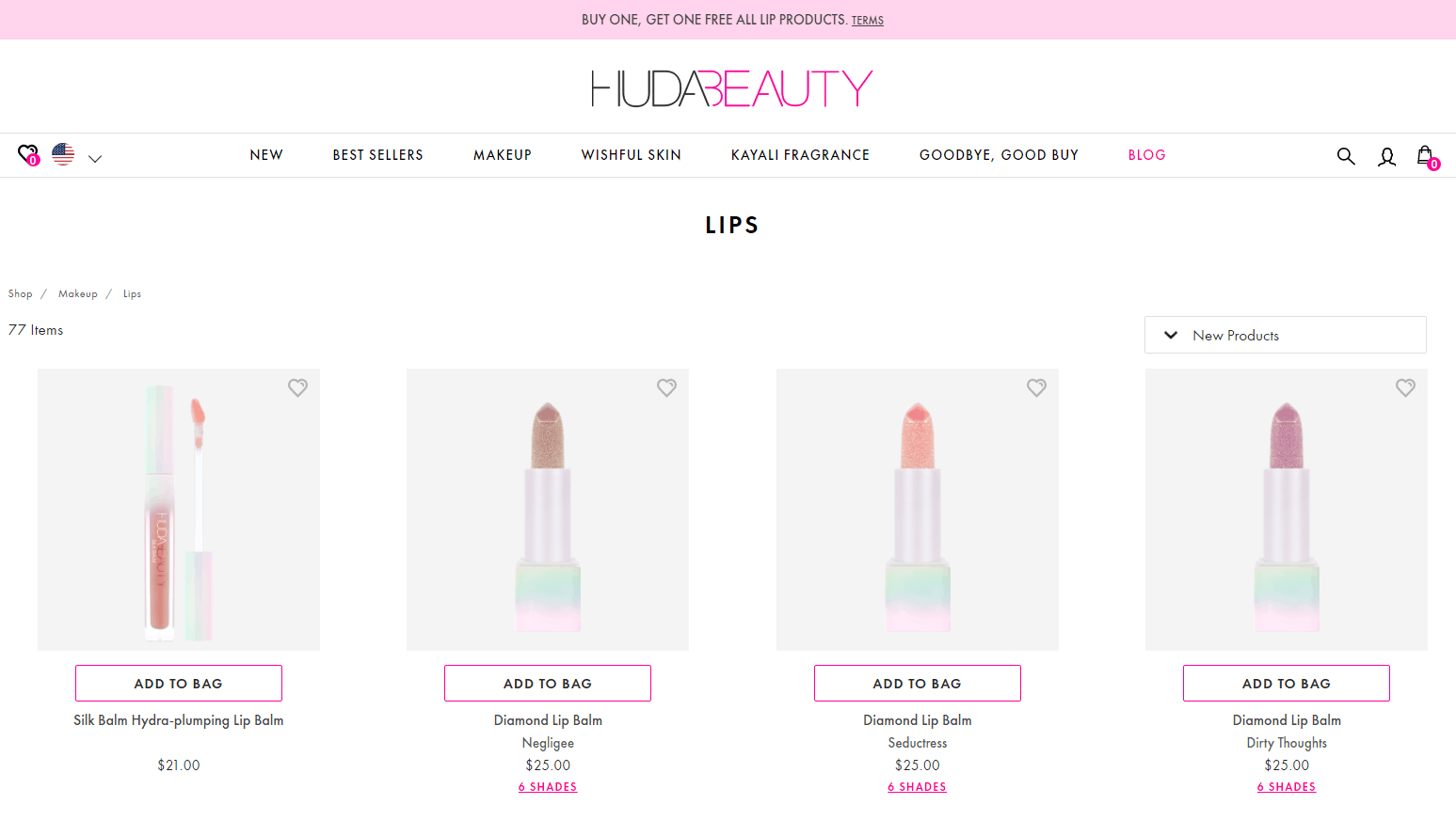 Huda Beauty优惠码2026 hudabeauty官网有口红专区买1送1促销满额免邮