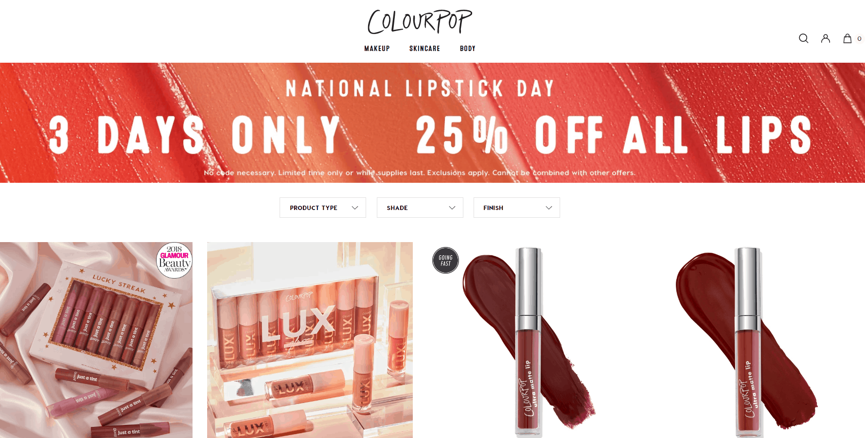 Colourpop优惠码2026 卡拉泡泡现有国际唇膏日全场唇部彩妆75折促销超值套盒参加