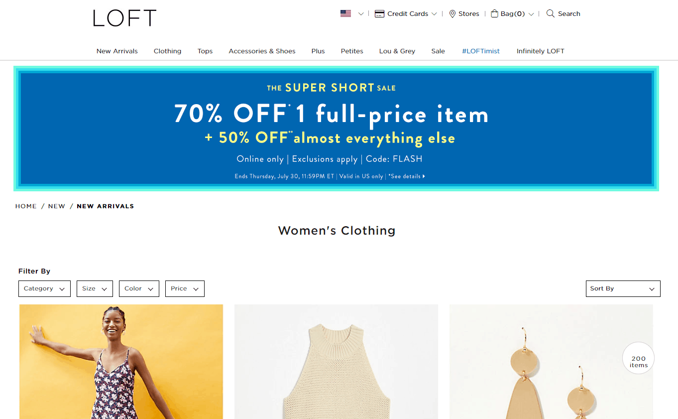 Loft优惠码2026 Ann Taylor LOFT美国站正价品任选1件3折全场额外5折闪促