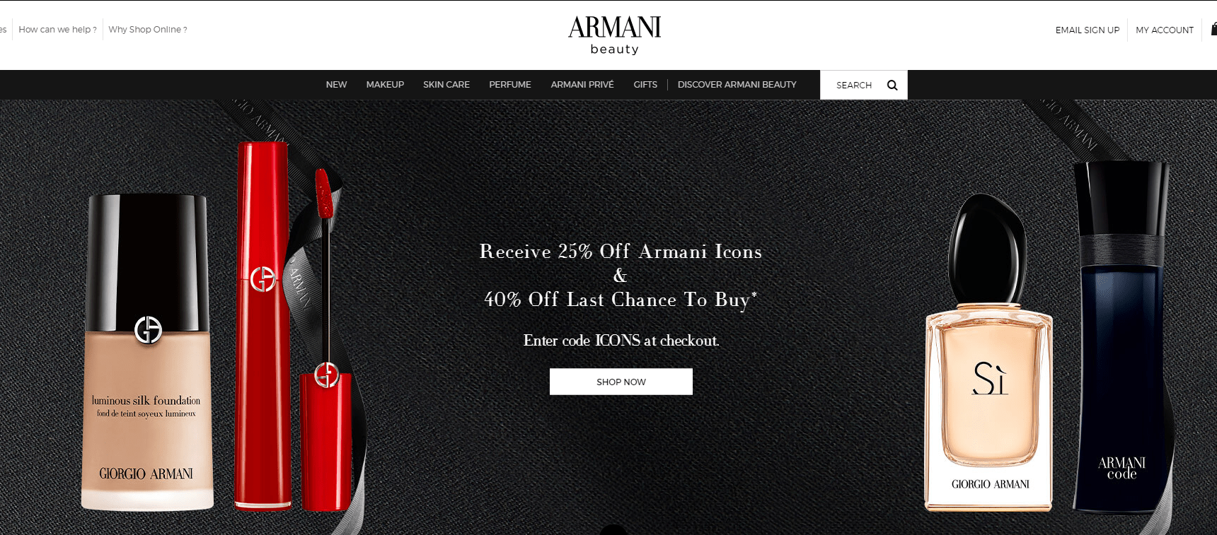 Giorgio Armani Beauty折扣码2026 阿玛尼英国精选产品精选75折+清仓区6折促销红管、蓝标大师都参加