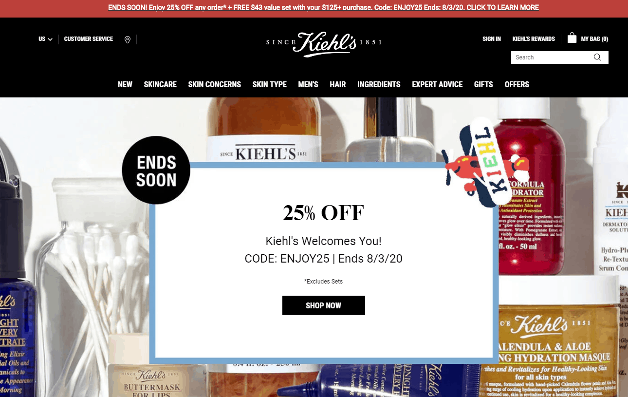 Kiehl’s折扣码2026 科颜氏美国官网全场满立减/满5立减