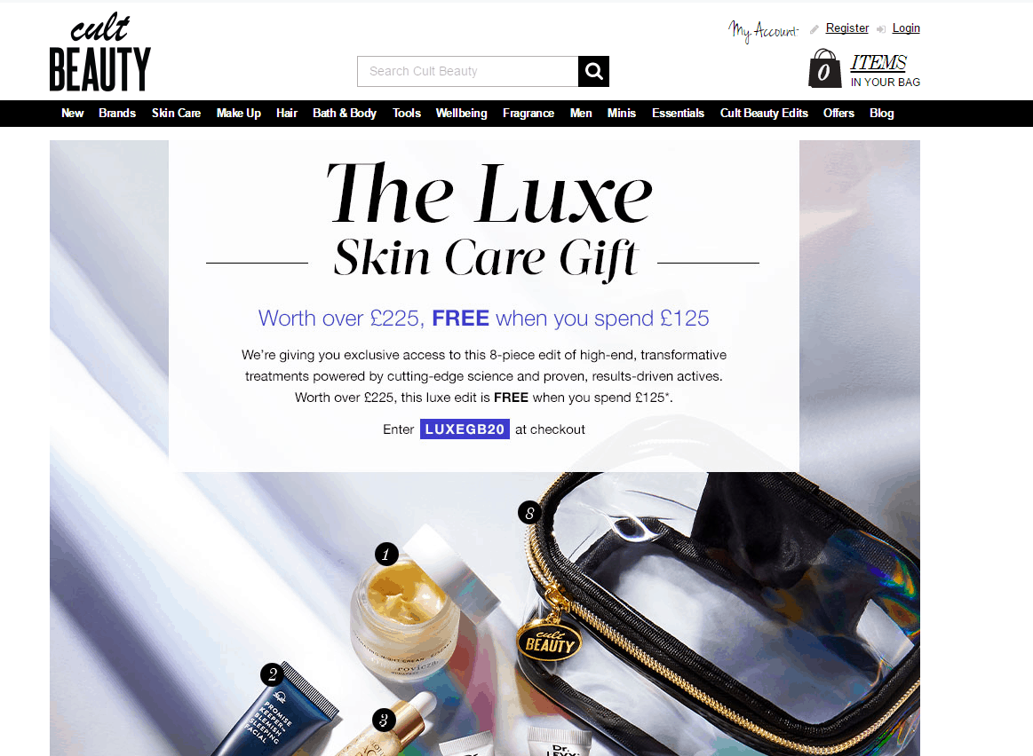 Cult Beauty优惠码2026 cultbeauty现有全场满£125赠价值£225美妆大礼包直邮退税变相83折