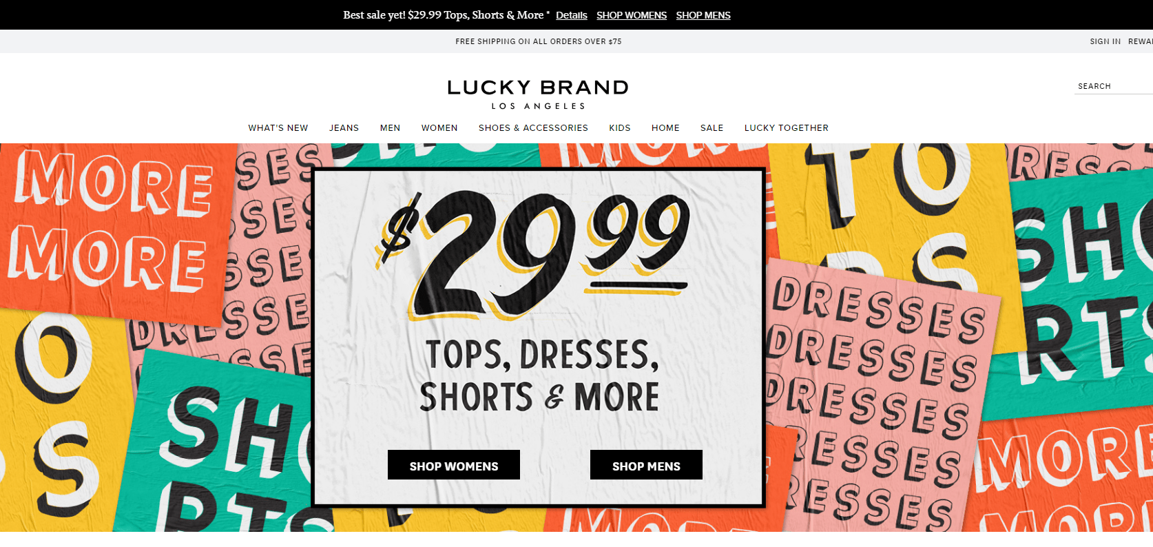 Lucky Brand优惠码2026 luckybrand精选服饰一律.99另有精选牛仔裤一律促销